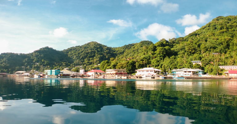 American samoa coastline with hosues