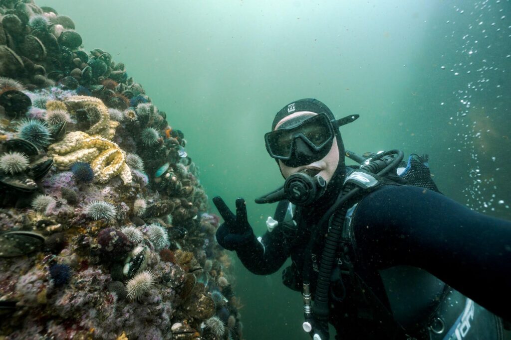 Alex Neufeld, Science Program Manager at CRF™, gets underwater in South Africa.